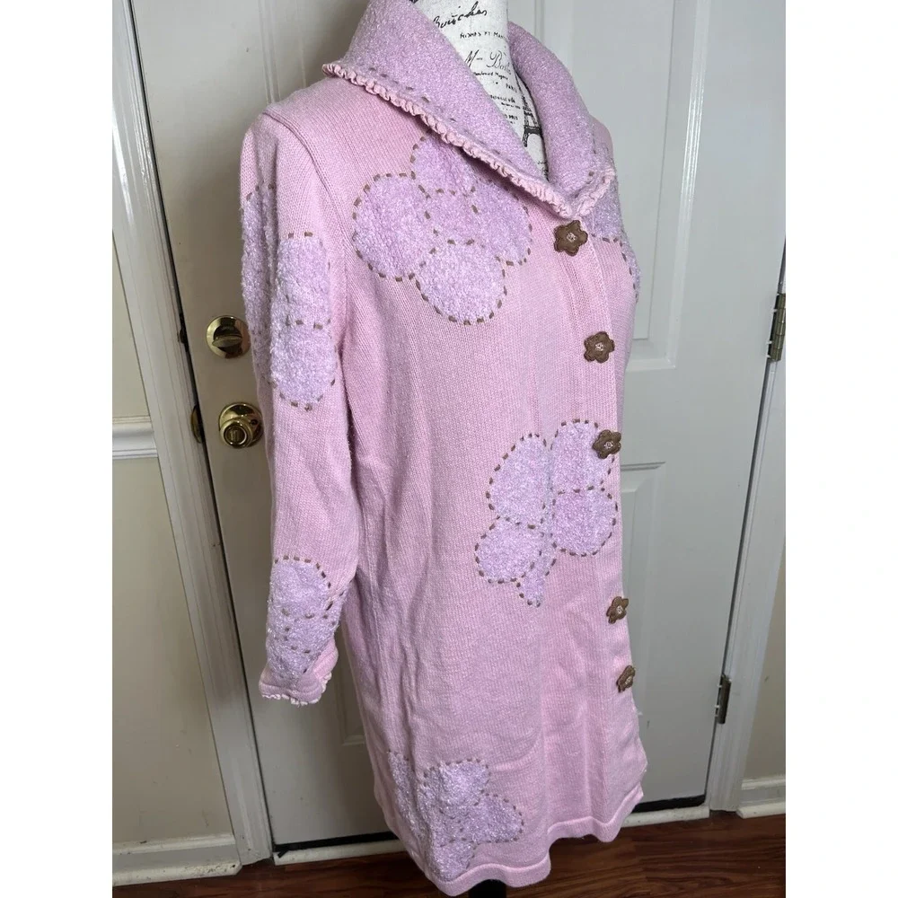 Vintage Storybook Knits Pink Size 1X Cardigan Sweater Floral Flowers Tunic Long